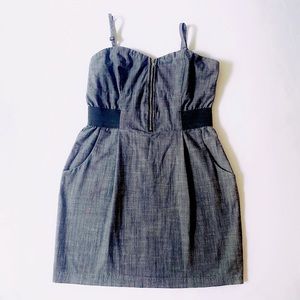 Juniors Sz M Grey Linen Mini Dress w/Zipper Front